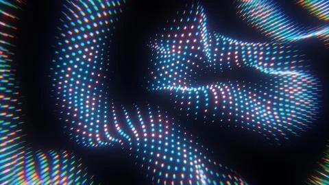 Colorful digital light grid with dynamic wave pattern on dark background.. Stockillustratie