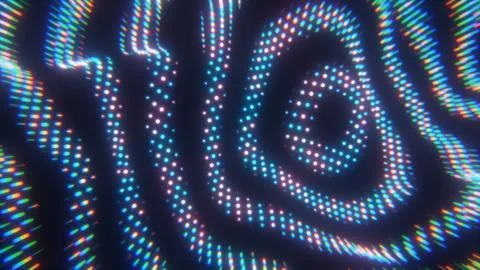 Colorful digital light grid with dynamic wave pattern on dark background.. Illustrazione stock