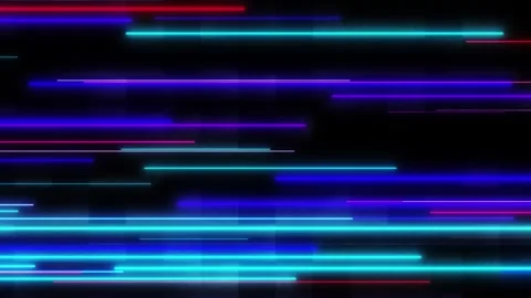 Colorful digital light streak visual fast horizontal neon bars, black empty back Stock Footage 340525121