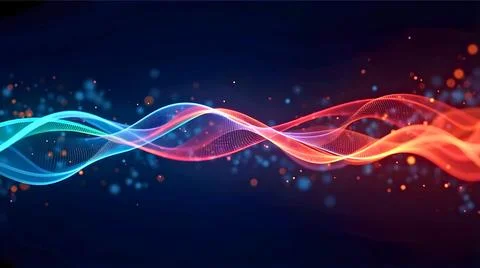 Colorful Digital Light Streams Flowing Across Dark Modern Futuristic Scene Stock-Illustration