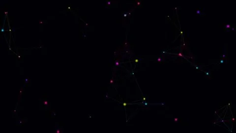 Colorful digital network dots and lines on black background 스톡 일러스트