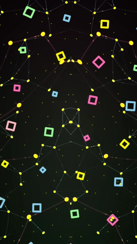 Colorful Digital Network Nodes on Dark Background Vertical Loop Stock Footage 345650687