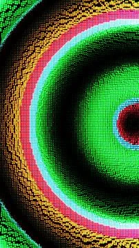Colorful Digital Pixel Pattern with Radiant Circular Gradients and Neon Tones Stock Illustration