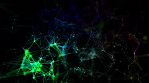 Colorful digital web. Glowing nodes and lines on a black background. Stock Footage 318590370