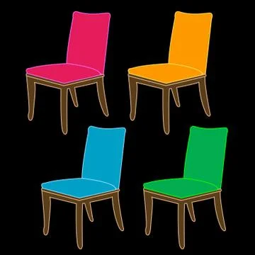 Colorful dining chairs on a white background  Stock Illustration