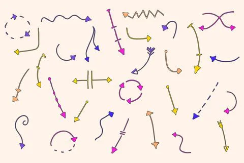 Colorful direction pointers, hand-drawn arrow shapes 库存插图