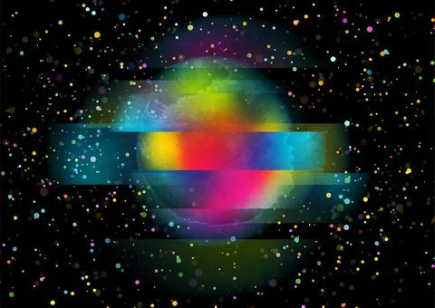 Colorful distorted circle and particles abstract geometric grunge background Stock Illustration