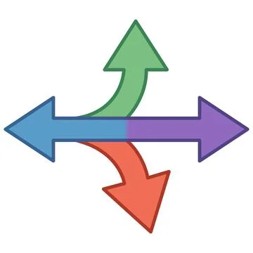 Colorful diverging arrow splitting into three directions. Stock Illustration