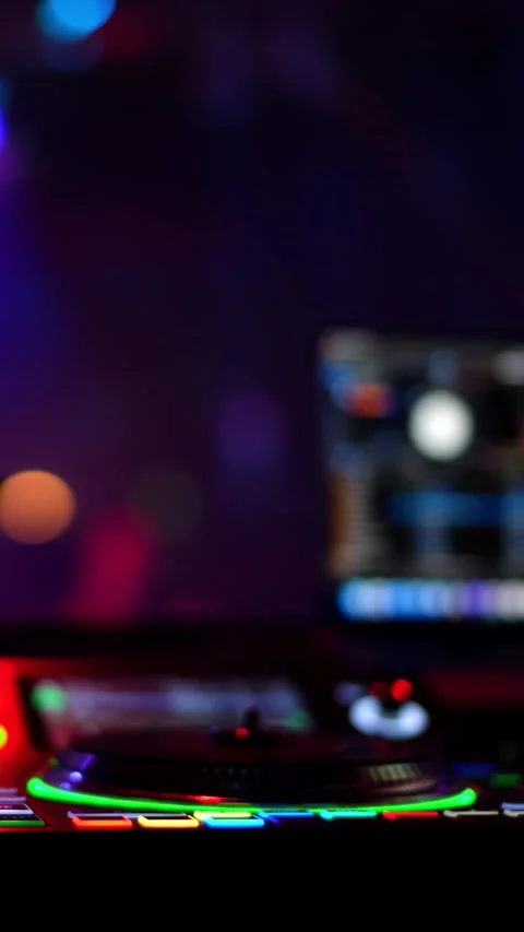 Colorful DJ Control Interface Illuminated For Energetic Dance Environments Stock Footage 330110997