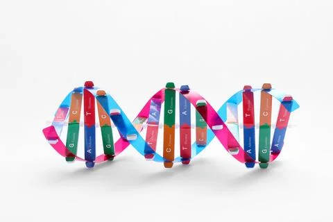 Colorful DNA structure model on white background Stockfoto's