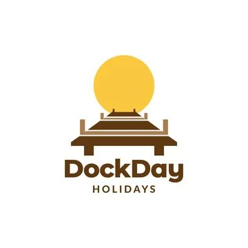Colorful dock with sunset logo design vector graphic symbol icon sign illus.. Stock Illustration