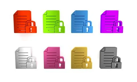 Colorful Document and lock icon isolated on white background. File format a.. Illustrazione stock