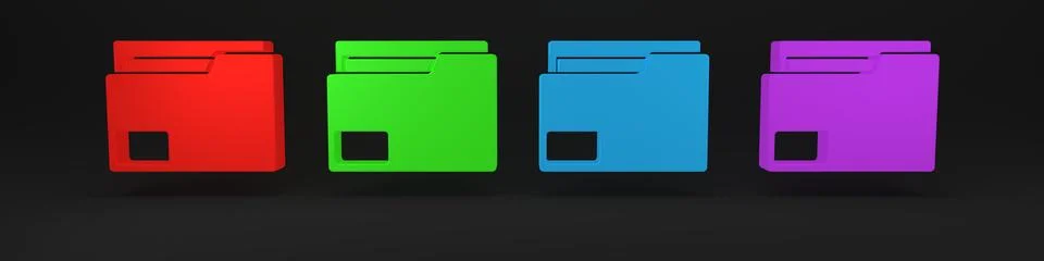 Colorful Document folder icon isolated on black background. Accounting bind.. Stock Illustration