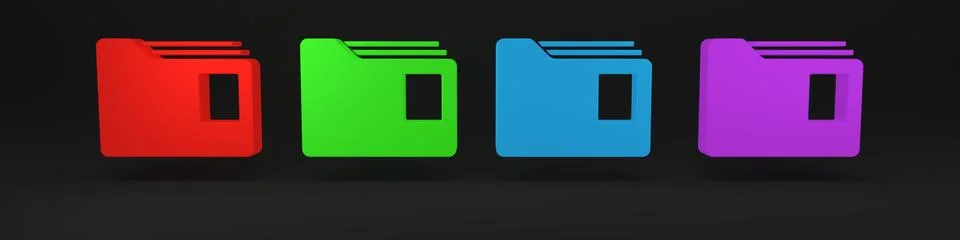 Colorful Document folder icon isolated on black background. Accounting bind.. Stock Illustration