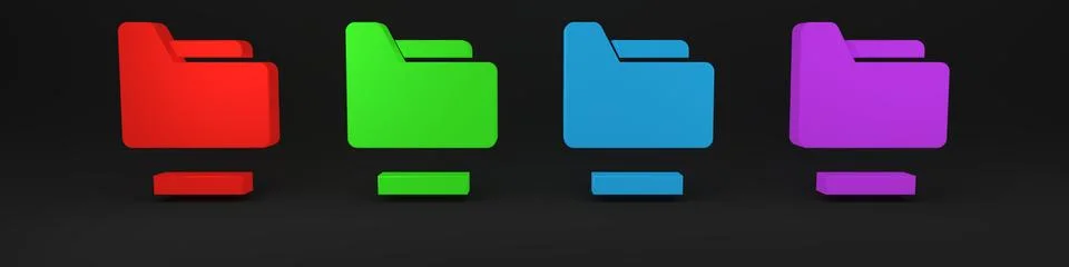 Colorful Document folder icon isolated on black background. Accounting bind.. Illustrazione stock
