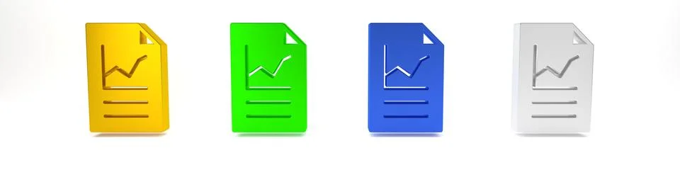 Colorful Document with graph chart icon isolated on white background. Repor.. Foto stock