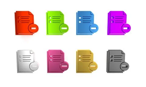 Colorful Document with minus icon isolated on white background. Clear docum.. Stock Illustration