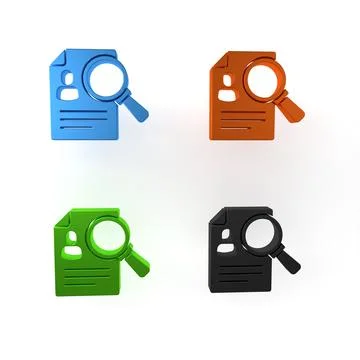 Colorful Document, paper analysis magnifying glass icon isolated on white b.. Stock Illustration