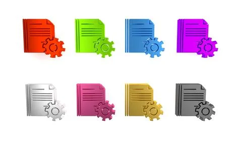 Colorful Document settings with gears icon isolated on white background. So.. Stock-Illustration
