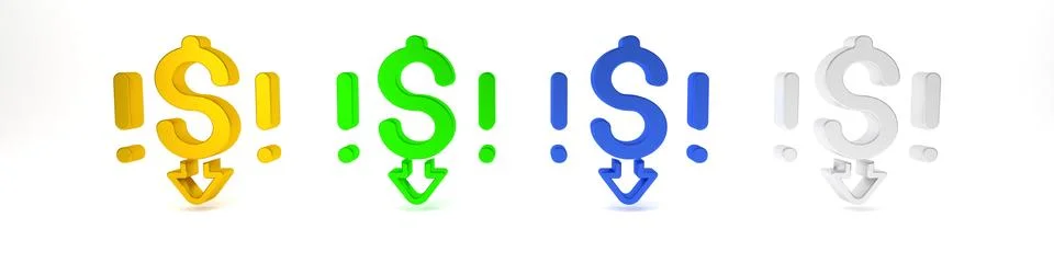 Colorful Dollar rate decrease icon isolated on white background. Cost reduc.. 库存插图