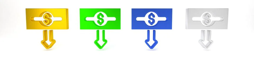 Colorful Dollar rate decrease icon isolated on white background. Cost reduc.. Stock Illustration