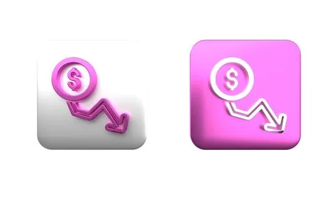 Colorful Dollar rate decrease icon isolated on white background. Cost reduc.. Stock Photos
