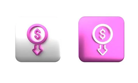 Colorful Dollar rate decrease icon isolated on white background. Cost reduc.. Stock Photos