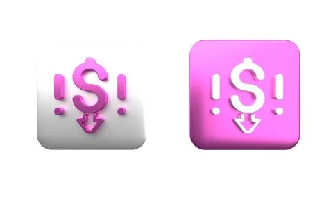 Colorful Dollar rate decrease icon isolated on white background. Cost reduc.. Stock Photos