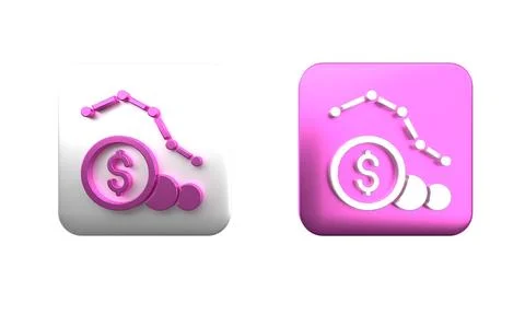 Colorful Dollar rate decrease icon isolated on white background. Cost reduc.. Stock Photos