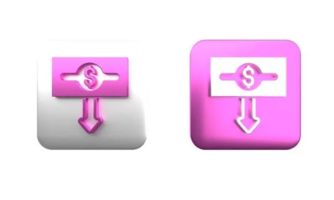 Colorful Dollar rate decrease icon isolated on white background. Cost reduc.. Stock Photos