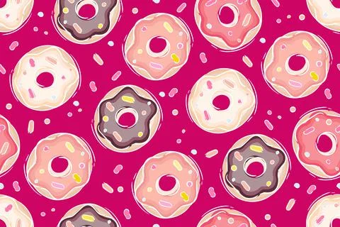 Colorful donuts endless seamless pattern, isolated on pink sweets background Stock Illustration