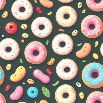 Colorful donuts pattern cartoon style 3 Stock Illustration