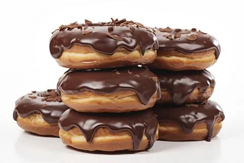 Colorful donuts showcased in a delicious array against a pristine white b... Stock Photos