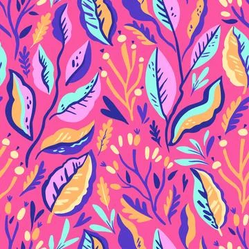 Colorful doodle botanical pattern. Vector print with hand-drawn simple plan.. Illustrazione stock