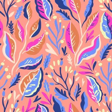 Colorful doodle botanical pattern. Vector print with hand-drawn simple plan.. Illustrazione stock