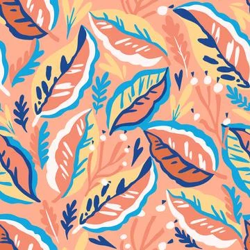 Colorful doodle botanical pattern. Vector print with hand-drawn simple plan.. Stock Illustration