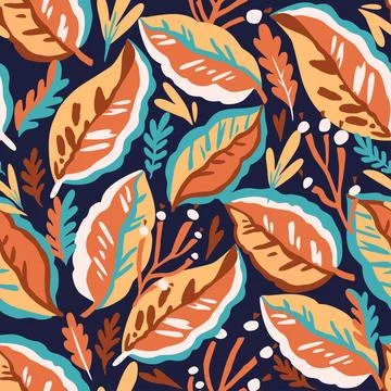 Colorful doodle botanical pattern. Vector print with hand-drawn simple plan.. Stock Illustration