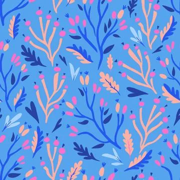 Colorful doodle botanical pattern. Vector print with hand-drawn simple plan.. 스톡 일러스트