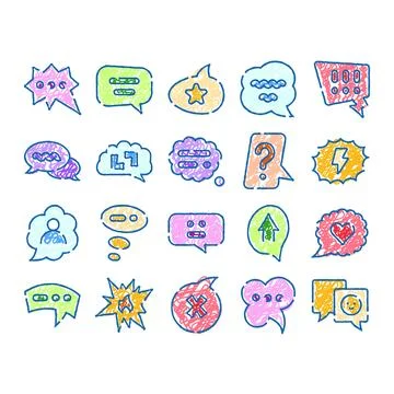 Colorful doodle chat speech bubble icons set Stock Illustration