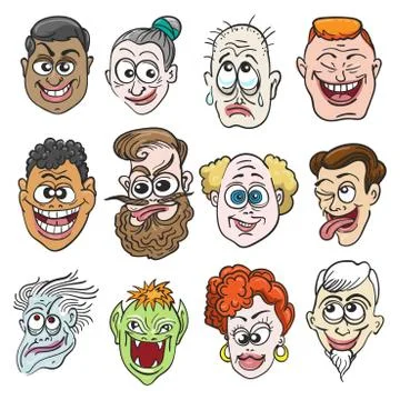 Colorful Doodle Faces Set Stock Illustration