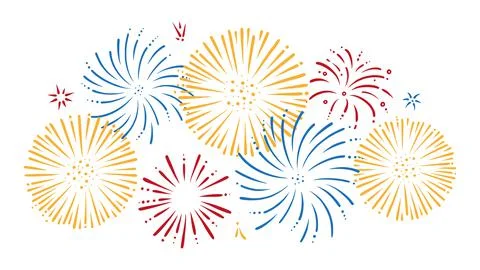 Colorful doodle firework set. Shiny foreworks for parties and celebrations Stock-Illustration