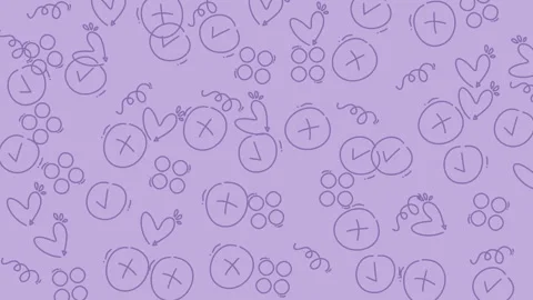 Colorful doodle pattern with hearts circles and checkmarks on pastel purple.. Stock Footage 319389098