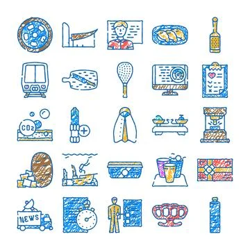 Colorful doodle various miscellaneous objects and activity icons Stock Illustration
