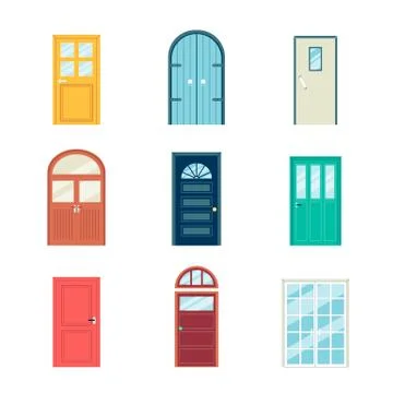 Colorful door set - different styles and shapes of doors Stock Illustration