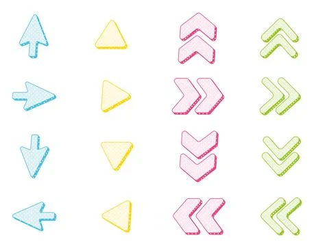 Colorful dot pattern arrow set. Stock Illustration