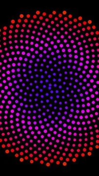 Colorful dots create a swirling pattern on a dark background 库存插图