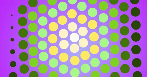 Colorful dots forming concentric circles, geometric pattern on purple background Stockbeeldmateriaal 304843732
