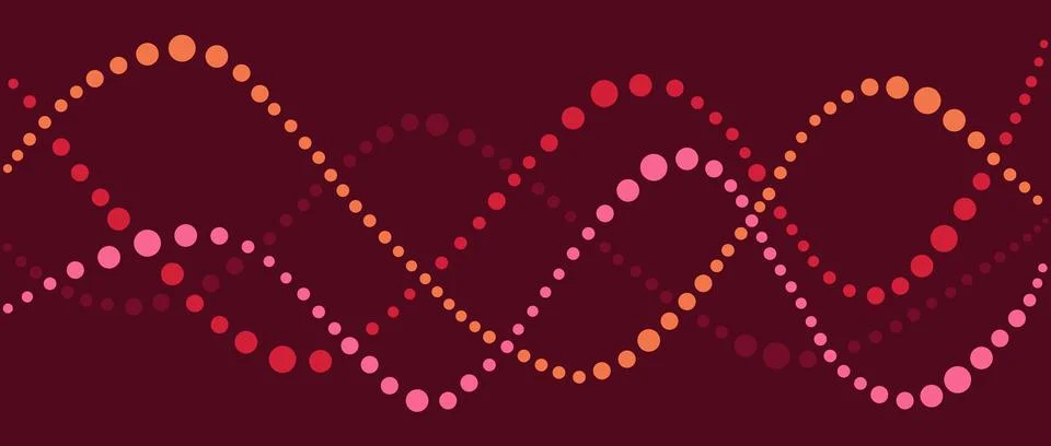 Colorful dots forming a wavy pattern on a maroon background Illustrazione stock
