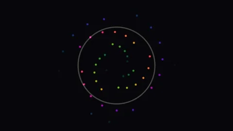 Colorful dots move in a circular pattern with a dark Stock Footage 338228700