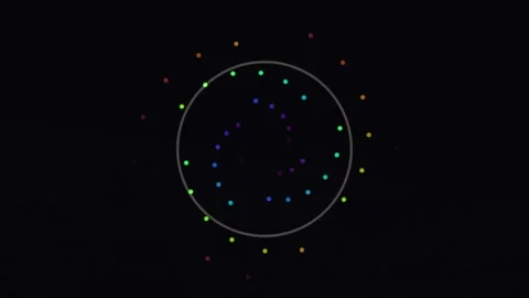 Colorful dots move in a spiral pattern on a dark background Stock Footage 338035833